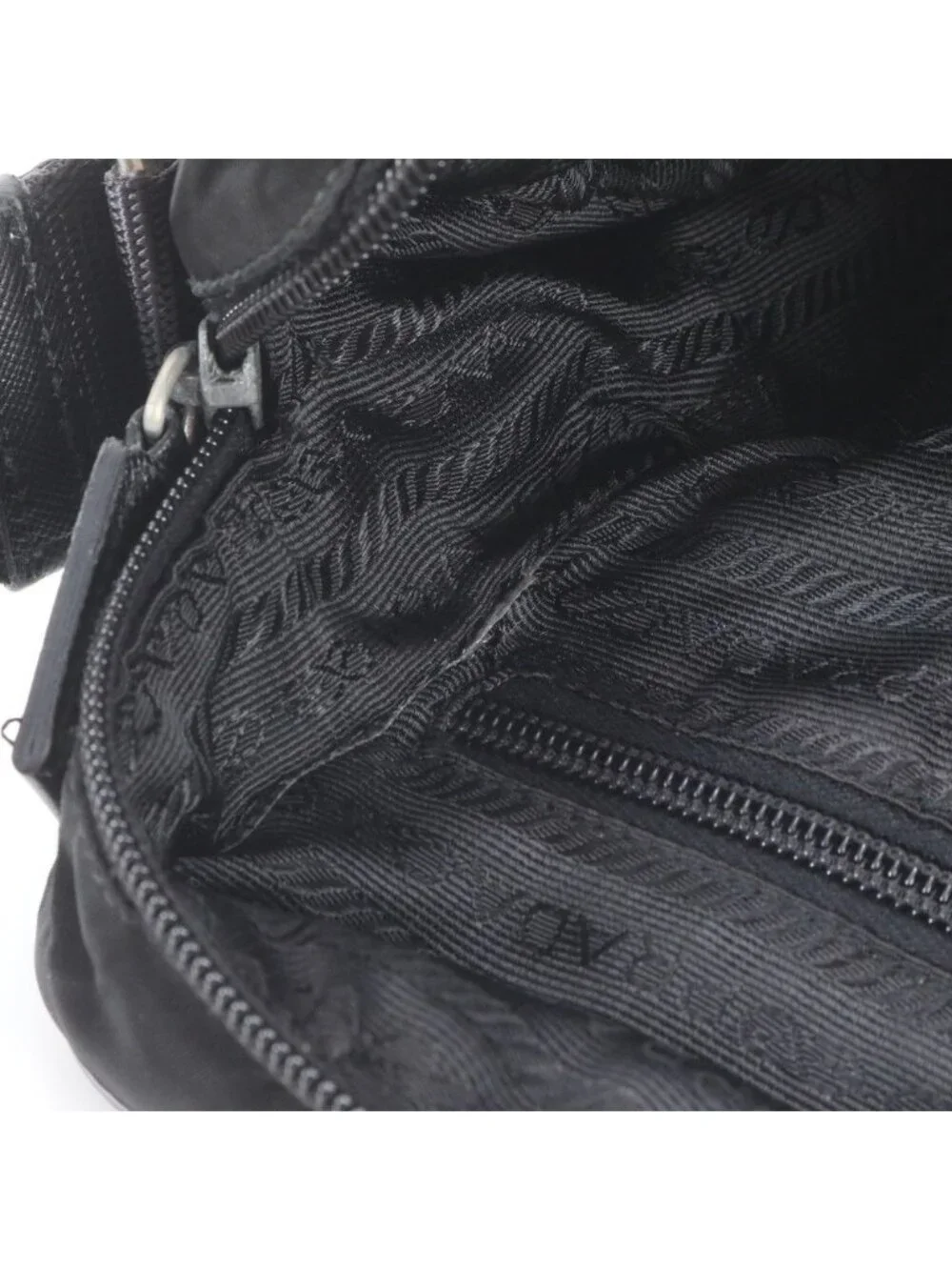 Prada Tessuto Nylon Triangle Logo Leather Shoulder Bag Crossbody Black